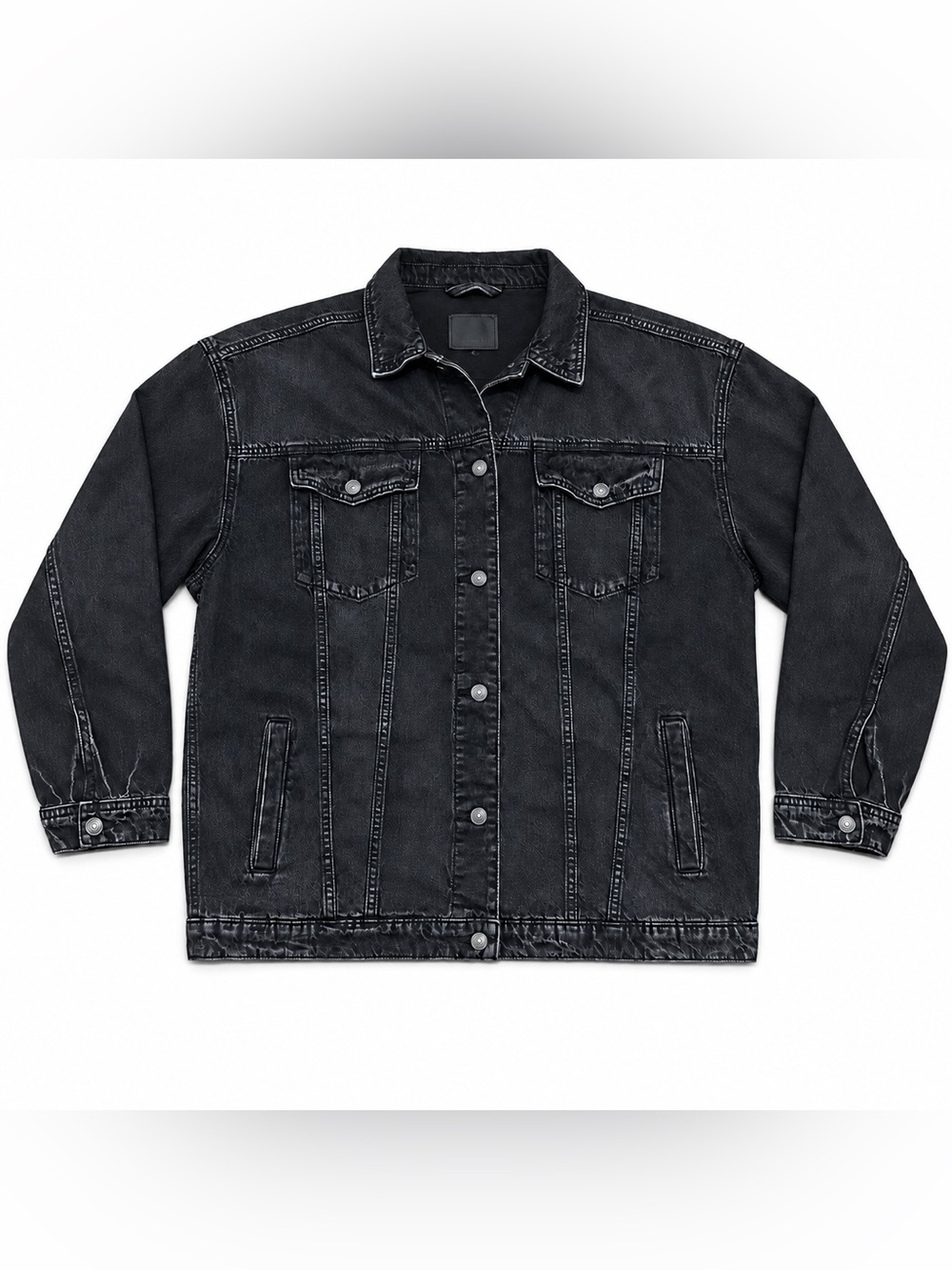 American Eagle Black Denim Trucker Jacket Button Front Size L